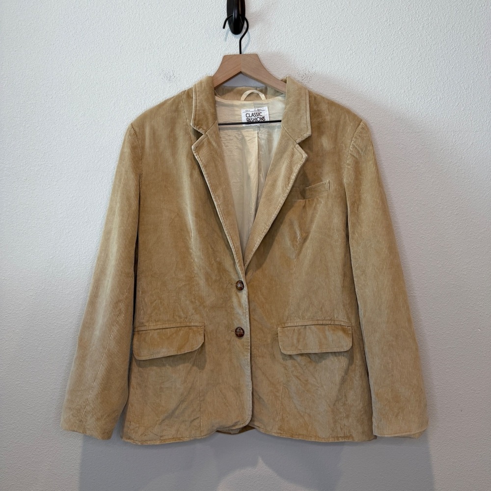 CLASSIC FASHIONS Womens Cotton Corduroy Blazer 16 Tan Vintage Button Up Jacket